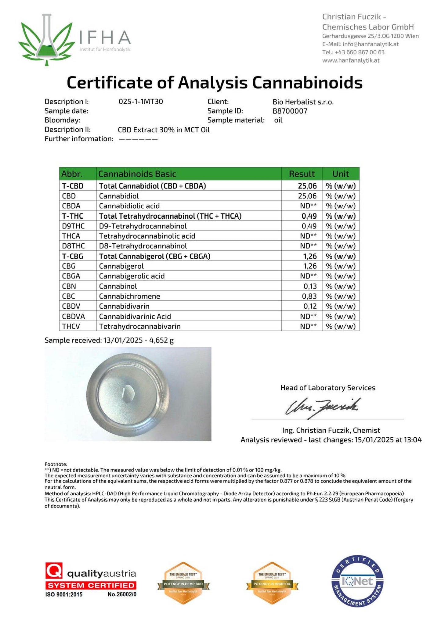 30% Full Spectrum CBD Extract in MCT Coconut Oil