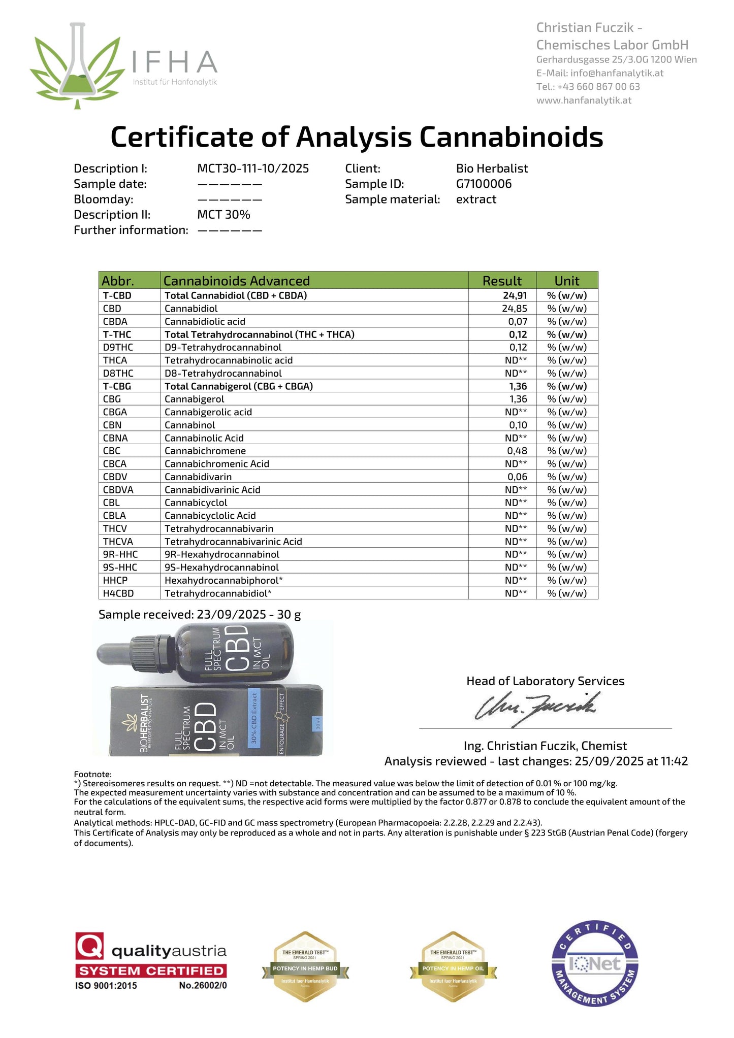 30% Full Spectrum CBD Extract in MCT Coconut Oil