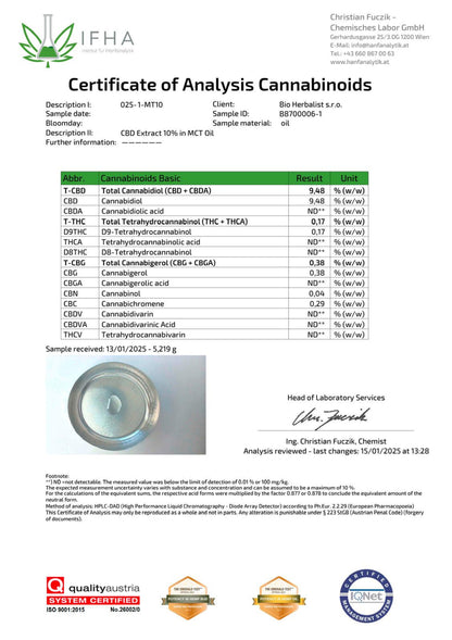 10% Full Spectrum CBD Extract in MCT Coconut Oil 30 ml