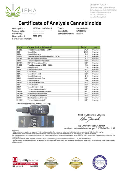 30% Full Spectrum CBD Extract in MCT Coconut Oil 30 ml